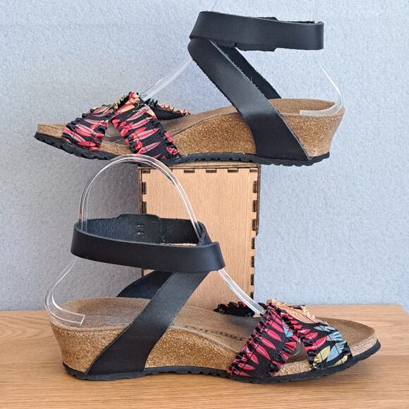 Birkenstock Papillio Sandals 37 US Size 6 Narrow Floral Frill Lola Wedge Strappy - Picture 5 of 11